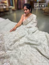 Pista Organza Saree with allover handwork DSCL039