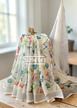 Floral printed handloom lenin saree