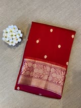 Red with pink Combo Pure Handloom premium Kora Banarasi Saree