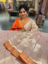 Lilacish pink & Orange Combo Banarasi Tissue Brocade saree SS50219