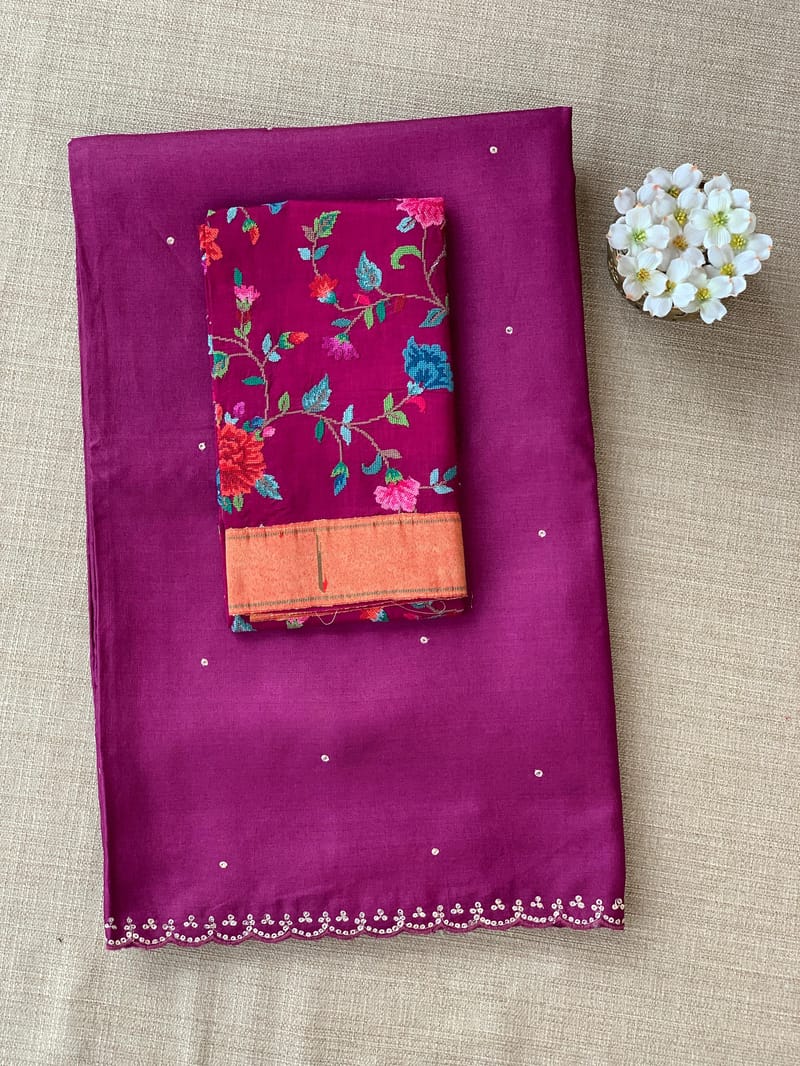 Purple tussar with fusion blouse SS50459