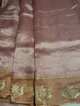 Dusty Pink Kora tissue stripes Saree with embroidery SS50225