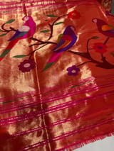 Rani Pink Pure handloom paithani tissue stripes saree SS50379