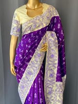 Violet ikkath patola saree with madhubani handpainting