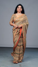Designer Printed Crepe Silk Saree with embroidery