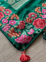 Bottle Green Mysore Silk Saree with petitepoint embroidery S62107