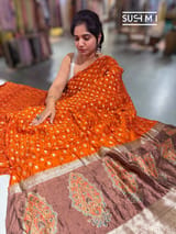 Rust Orange Banarasi Bandhej Silk saree : D62F013