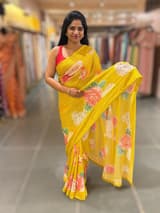 Yellow georgette sequence saree with statement floral print SS5047