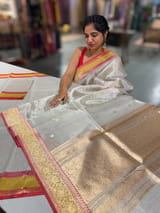 Banarasi Handloom silver tissue Saree with multi color woven border SS50420