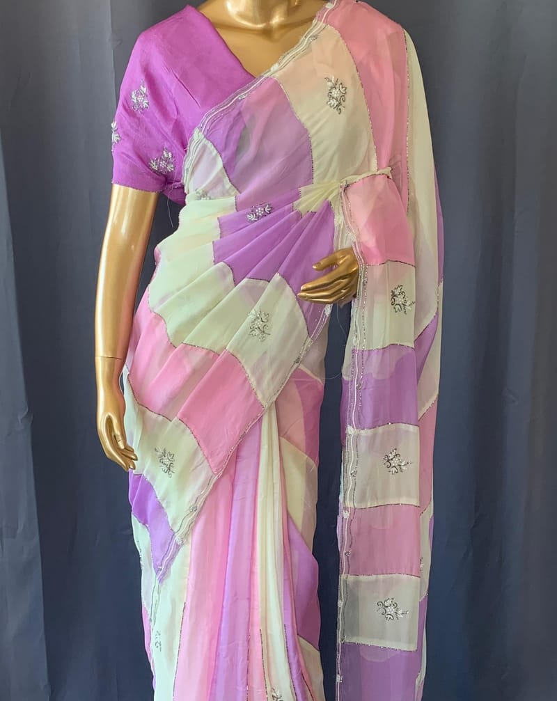 Multi colour Georgette Saree with handwork