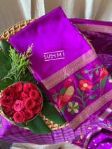 Majenta Vintage checks Kanjeevaram soft silk saree with embroidery D62F041