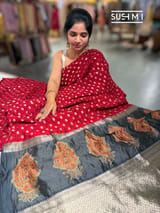 Red Banarasi Bandhej Silk saree : D62F014