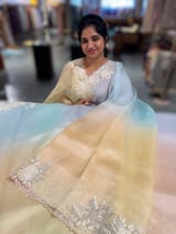 Ombre dyed Pure Organza Saree with parsi gara embroidery SS50282