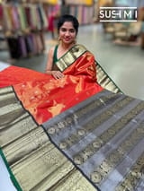 Orangish Red Tissue Vintage Kanjeevaram : S62F123