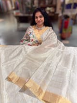 Silver tissue checks Saree with pythani inspired embroidered tissue blouse