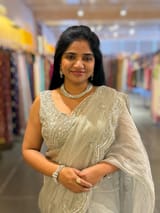 Pastel Bluish silver Crush Tissue handwork Saree