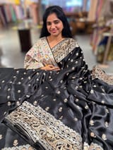 Black Pure Mashru Satin Saree with embroidery SS5016