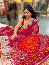 Burgundy Designer Rai Bandhej Saree With Embroidered Border SS50486