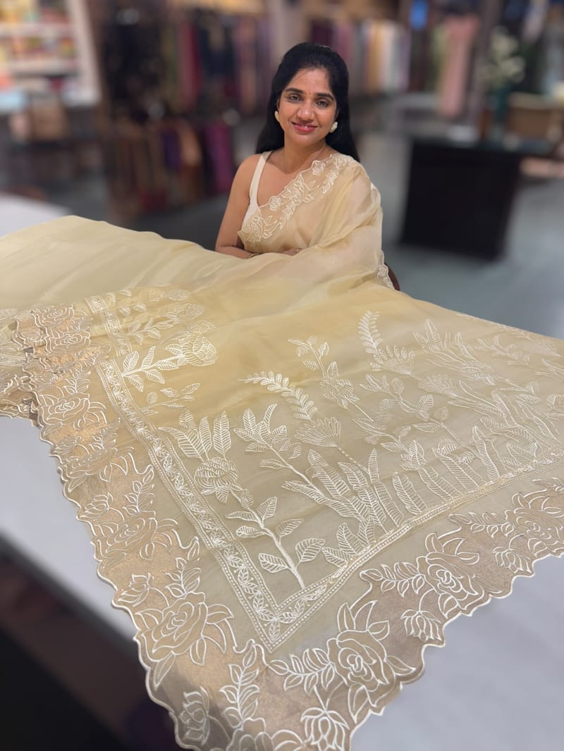 Pastel Yellow Organza saree with heavy embroiderey SS50551