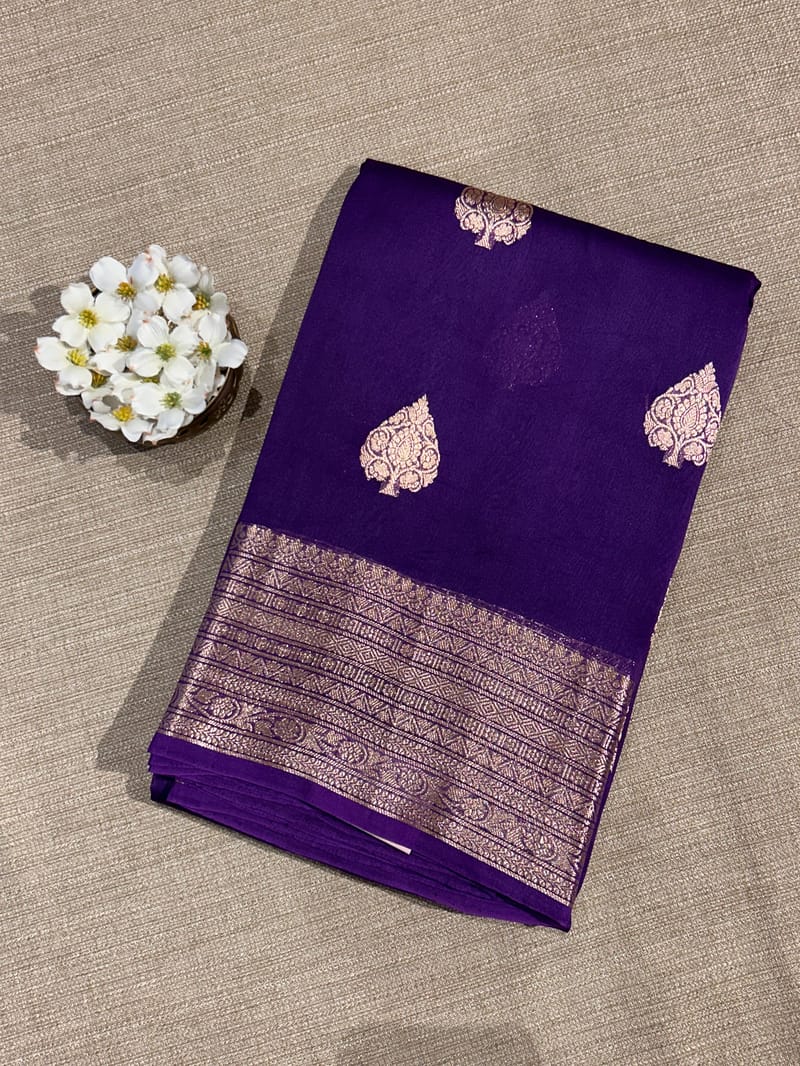 Brinjal monotone Pure Handloom premium Kora Banarasi Saree