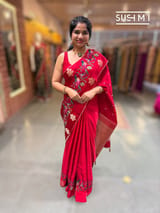Red mashru Saree with embroidery : S62F140