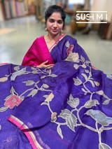 Purple Designer Organza with Tissue applique work : S62F097