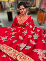 Chilli Red Mashru Banaras with embroidery SS5015