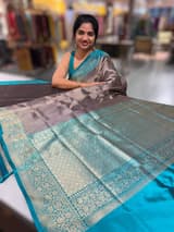Navy Blue Banarasi Silk Stripes Saree
