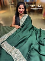 Forest Green Satin Saree with sabyasachi borders : D62F043