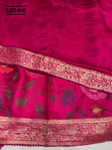 Dark Pink  Banaras Mashru Silk with embroidery
