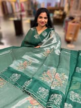 Bottle Green Premium Handloom Designer Tissue saree with exquisite embroidery
