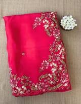 Bright Pink Pure Organza Handwork saree