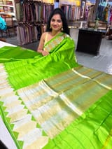 Parrot Green Designer Poona Silk Saree