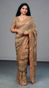 Designer Printed Crepe Silk Saree with embroidery