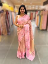 Lotus Pink Banarasi Tissue saree with swan embroidery