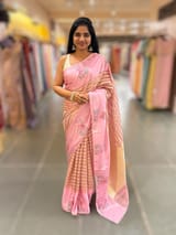 Lotus Pink Banarasi Tissue saree with swan embroidery