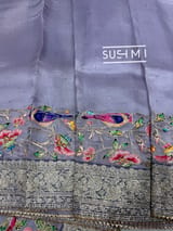 Lilac Organza Banarasi Fusion Saree with Bird Appliqué