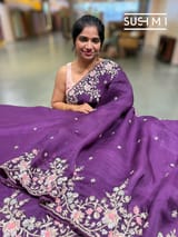 Violet  Pure Organza heavy handwork saree