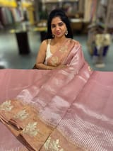 Dusty Pink Kora tissue stripes Saree with embroidery SS50225