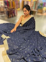 Midnight blue Georgette Saree with badla sequence motifs : S62F079