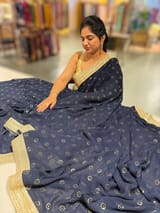 Midnight blue Georgette Saree with badla sequence motifs : S62F079