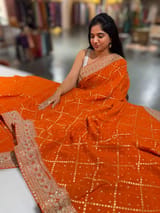 Orange Fancy Banarasi Bandhini georgette saree with sabhyasachi borders and blouse SS5053