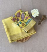 Lime yellow Banarasi tonchoi with pen kalamkari Blouse : D62F015