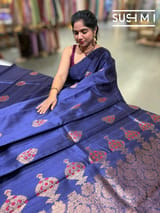 Midnight Blue Banarasi Handloom Dupion Rawsilk Saree : S62F109