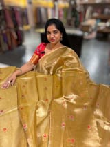 Light Gold Handloom Banarasi Tissue with meenakari sona rupa flower motifs