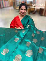 Emerald Green Banarasi Handloom Dupion Rawsilk Saree : S62F107