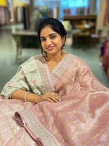 Pastel Pink Banarasi Tissue checks Saree with Sabyasachi Borders SS50433