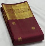 Burgundy Vaira Oosi Checks Vintage Kanjeevaram Saree in monotone look