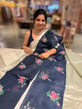 Pure Handloom Tissue saree with organza embroidered border SS50234