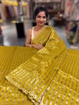 Mustard Handloom Mul Tissue Stripes Saree with fusion blouse SS50409